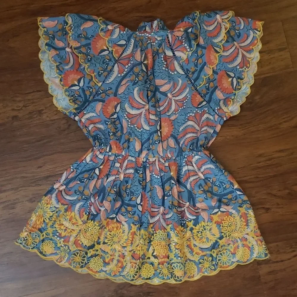 Farm Rio Floral Blouse Size XS Ruffled Sleeves Boho Embroidered Chic Feminine